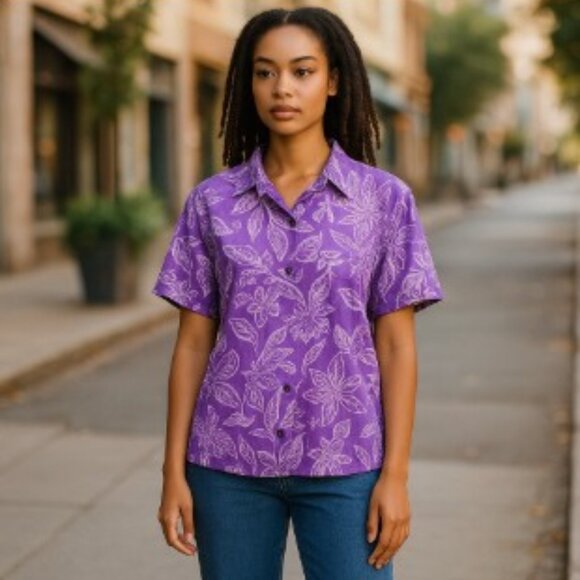 Susan Graver Tops - Susan Graver Women's Sheer Floral Button-Front Blouse – Size M